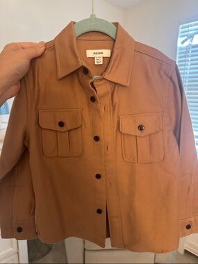 REISS Boys Camel Brown Button-Front Utility Shirt Jacket